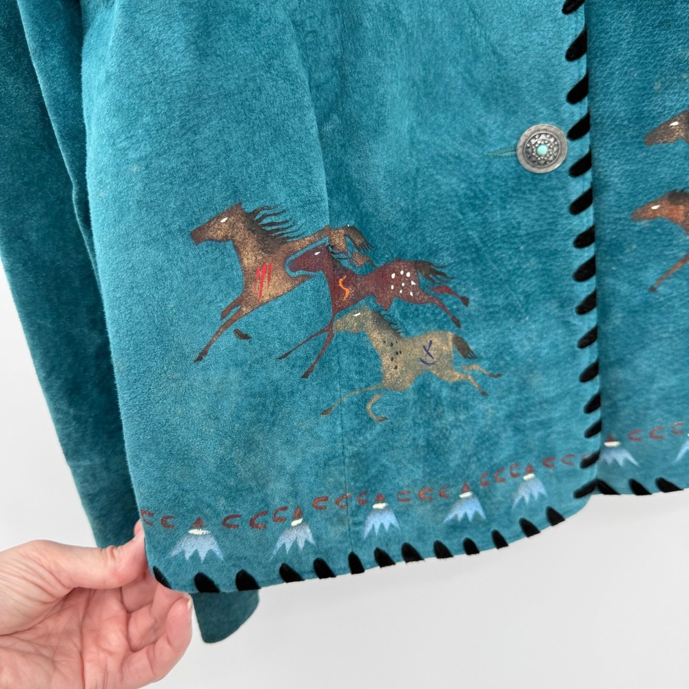 Vintage Patricia Wolf Suede Jacket Teal Horses Western Padded NWT Medium - Picture 4 of 10